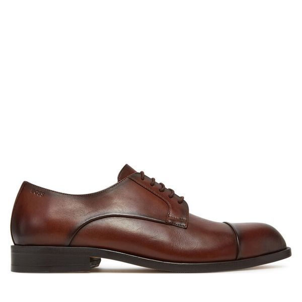 Półbuty BOSS. Brązowe eleganckie półbuty męskie Boss, wizytowe, bez obcasa, bez zapięcia. Za 679.99 zł.