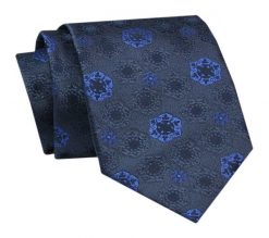 Krawat - ALTIES - Niebieskie Kwiaty na Granatowym Tle. Niebieskie krawaty i muchy męskie Alties, bez wzorów, z tkaniny, eleganckie. Za 49.00 zł.