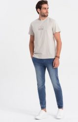 Ombre Spodnie męskie marmurkowe jeansowe JOGGERY - jasnoniebieskie V2 OM-PADJ-0133 L. Niebieskie długie spodnie sportowe męskie Ombre, bez wzorów, z jeansu. Za 89.99 zł.