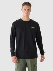 4F Longsleeve oversize z nadrukiem męski - czarny L. Czarne koszulki męskie z długim rękawem 4f, l, bez wzorów, z bawełny, klasyczne, bez kołnierzyka, bez ramiączek. W wyprzedaży za 39.99 zł.