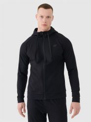 4F Bluza treningowa szybkoschnąca męska - czarna S. Czarne bluzy rozpinane męskie 4f, m, bez wzorów, z dzianiny, sportowe, bez ramiączek, z kapturem. Za 199.99 zł.