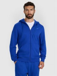 4F Bluza dresowa rozpinana z kapturem męska - niebieska L. Niebieskie bluzy rozpinane męskie 4f, l, bez wzorów, z bawełny, z kapturem. Za 99.99 zł.