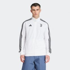 Kurtka dresowa piłkarska ADIDAS Juventus. Białe kurtki męskie ADIDAS, l, bez wzorów, z dresówki, sportowe, bez ramiączek, bez kaptura. Za 339.99 zł.