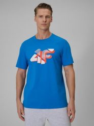 4F T-shirt regular z nadrukiem męski - niebieski XL. Niebieskie t-shirty męskie 4f, m, bez wzorów, z bawełny, bez kołnierzyka, bez ramiączek. Za 59.99 zł.