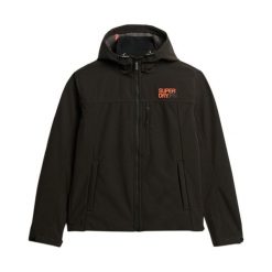Kurtka wodoodporna Superdry Softshell Trekker. Czarne kurtki męskie Superdry., m, bez wzorów, z softshellu, bez ramiączek, z kapturem. Za 446.65 zł.