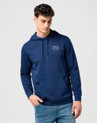 MESKA BLUZA WRANGLER EMBROIDERY HOODIE NAVY 112371521. Niebieskie bluzy nierozpinane męskie Wrangler, xxl, bez wzorów, bez ramiączek, bez kaptura. Za 189.99 zł.
