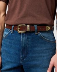MESKI PASEK WRANGLER WESTERN BELT BROWN 112372623. Brązowe paski męskie Wrangler, bez wzorów. Za 109.99 zł.