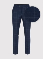 PAKO LORENTE – Granatowe spodnie garniturowe w kratę. Eleganckie spodnie męskie Pako Lorente, bez wzorów, eleganckie. Za 399.99 zł.