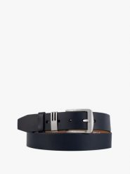 Granatowy pasek ze skóry licowej. Niebieskie paski męskie Ryłko, bez wzorów, z denimu, eleganckie. Za 129.99 zł.