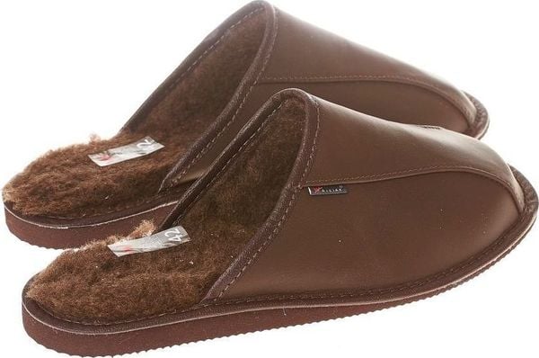 Wójciak Skórzane pantofle męskie klapki domowe z ciepłą wkładką z wełny pw295 brązowy 42. Brązowe klapki i japonki męskie Wójciak, bez wzorów, z wełny. Za 69.99 zł.