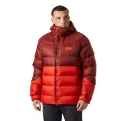 Kurtka z kapturem Helly Hansen Glacier. Czerwone kurtki męskie Helly Hansen, bez wzorów, z puchu, sportowe, bez ramiączek, z kapturem. W wyprzedaży za 1,385.00 zł.