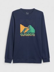 4F Longlseeve z nadrukiem męski - granatowy L. Niebieskie koszulki męskie z długim rękawem 4f, l, bez wzorów, z bawełny, biznesowe, bez kołnierzyka, bez ramiączek. Za 149.99 zł.