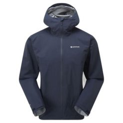 Kurtka przeciwdeszczowa z kapturem Montane Phase Lite. Niebieskie kurtki męskie Montane, bez wzorów, sportowe, bez ramiączek, z kapturem. Za 1,101.99 zł.