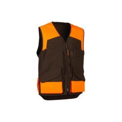 Kamizelka myśliwska RENFORT 500 fluo-brązowa. Brązowe kamizelki męskie SOLOGNAC, xl, z bawełny, bez kaptura. Za 249.99 zł.