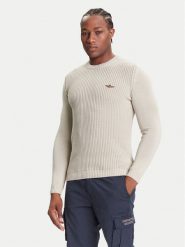 Aeronautica Militare Sweter 252MA1571UL00409 Beżowy Slim Fit. Brązowe kardigany męskie Aeronautica Militare, m, bez wzorów, z bawełny, bez ramiączek. Za 589.99 zł.