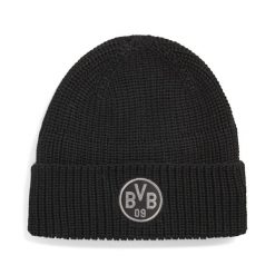 Czapka Borussia Dortmund Esserntials PUMA Black Flat Medium Gray. Czarne czapki męskie Puma, bez wzorów, sportowe. Za 109.00 zł.