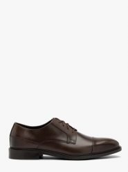Ciemnobrązowe półbuty męskie. Brązowe eleganckie półbuty męskie Ryłko, ze skóry, eleganckie, bez obcasa, bez zapięcia. Za 449.99 zł.