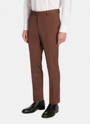 PAKO LORENTE – Spodnie garniturowe w kolorze brązowym. Brązowe eleganckie spodnie męskie Pako Lorente, bez wzorów, z elastanu, eleganckie. Za 599.99 zł.