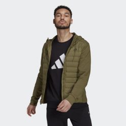 Kurtka Varilite Hybrid. Zielone kurtki męskie ADIDAS, s, bez wzorów, z puchu, sportowe, bez ramiączek, bez kaptura. W wyprzedaży za 349.40 zł.