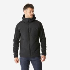 Bluza turystyczna męska Quechua NH500 Hybride. Czarne bluzy z polaru męskie QUECHUA, l, bez wzorów, z dzianiny, sportowe, bez ramiączek, z kapturem. Za 149.99 zł.