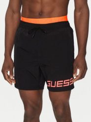 Guess Szorty kąpielowe F5GT12 WH1C2 Czarny Regular Fit. Czarne kąpielówki męskie Guess, z aplikacjami, z syntetyku. Za 189.99 zł.