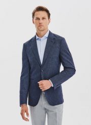 PAKO LORENTE - Granatowa marynarka w prążek z lnem. Marynarki męskie Pako Lorente, m, bez wzorów, z bawełny. Za 449.99 zł.