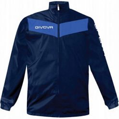 Kurtka piłkarska dla dorosłych Givova Rain Scudo granatowo-niebieska. Niebieskie kurtki męskie Givova, xs, bez wzorów, sportowe, bez ramiączek, bez kaptura. Za 84.00 zł.