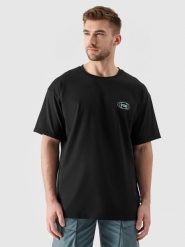 4F T-shirt oversize z nadrukiem męski - czarny M. Czarne t-shirty męskie 4f, m, bez wzorów, z bawełny, bez kołnierzyka, bez ramiączek. W wyprzedaży za 49.99 zł.