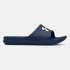 Klapki basenowe dla dorosłych Under Armour CORE PTH SL. Niebieskie klapki i japonki męskie Under Armour, bez wzorów, ze skóry. Za 97.00 zł.