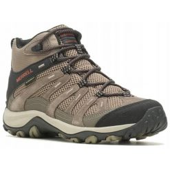 Buty trekkingowe męskie Merrell Alverstone 2 Mid WP. Brązowe buty trekkingowe męskie Merrell, bez wzorów, bez zapięcia. W wyprzedaży za 599.99 zł.