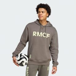Bluza z kapturem Real Madrid Seasonal. Szare bluzy nierozpinane męskie ADIDAS, bez wzorów, sportowe, bez ramiączek, z kapturem. Za 279.00 zł.