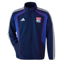 Kurtka dresowa OL UBP 2025/26. Niebieskie kurtki męskie ADIDAS, bez wzorów, z dresówki, sportowe, bez ramiączek, bez kaptura. W wyprzedaży za 298.50 zł.