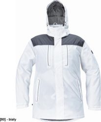 CERVA CREMORNE parka - męska zimowa parka, stały kaptur, przedłużony tył, 100% poliester - biały XXL. Białe parki męskie CERVA, na zimę, m, bez wzorów, z poliesteru, bez kaptura. Za 202.63 zł.