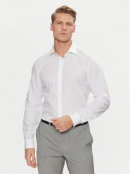 Calvin Klein Koszula Poplin Stretch Regular Shirt K10K109509 Biały Slim Fit. Białe koszule męskie Calvin Klein, m, bez wzorów, z bawełny, bez kołnierzyka, bez ramiączek. Za 239.99 zł.