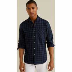 Mango Man - Koszula Puertos. Czarne koszule męskie Mango Man, w kratkę, z bawełny, button down, z długim rękawem. Za 139.90 zł.