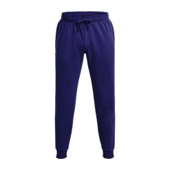 Spodnie fitness męskie Under Armour Rival Fleece Joggers. Niebieskie długie spodnie sportowe męskie Under Armour, bez wzorów. Za 119.99 zł.