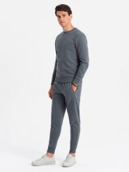 Dresowy męski bawełniany komplet BASIC bluza nierozpinana + joggery – grafitowy V11 - Rozmiar: XXL. Szare bluzy nierozpinane męskie Ombre Clothing, m, bez wzorów, z bawełny, bez ramiączek, bez kaptura. W wyprzedaży za 202.49 zł.