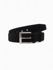 Jednokolorowy męski pasek z naturalnego zamszu – czarny V1 OU-ACBE-0112 - S/M. Czarne paski męskie Ombre Clothing, bez wzorów, ze skóry, eleganckie. Za 71.99 zł.