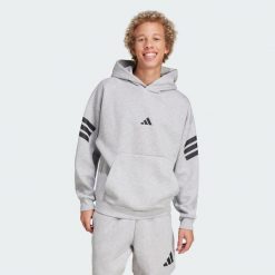 Bluza z kapturem Future Icons 3-Stripes. Szare bluzy z kapturem męskie ADIDAS, bez wzorów, z bawełny, z kapturem. Za 299.00 zł.