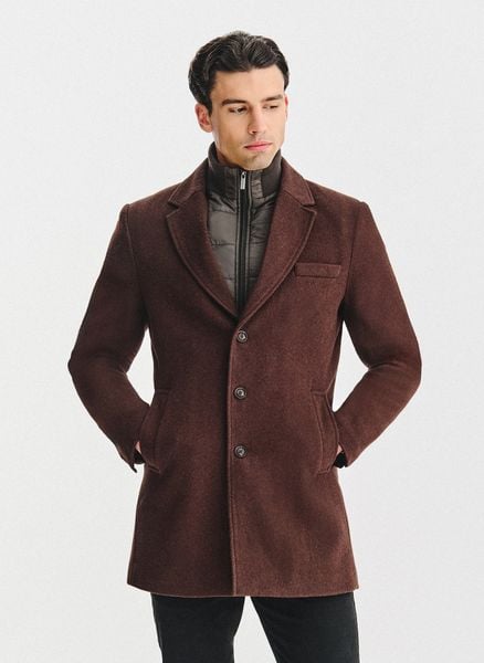 PAKO LORENTE - Brązowy płaszcz męski z odpinanym kołnierzem. Brązowe płaszcze męskie Pako Lorente, na jesień, m, bez wzorów, z poliesteru, bez kaptura. Za 499.99 zł.