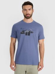 4F T-shirt regular z nadrukiem męski - granatowy L. Niebieskie t-shirty sportowe męskie 4f, l, bez wzorów, z bawełny, klasyczne, bez ramiączek. Za 59.99 zł.