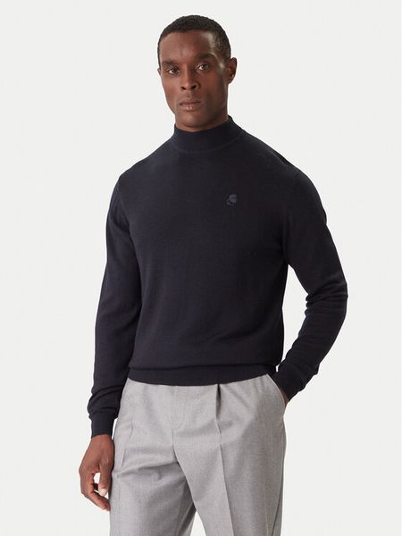 KARL LAGERFELD Golf 655002 554399 Granatowy Slim Fit. Niebieskie kardigany męskie KARL LAGERFELD, bez wzorów, z wełny, bez kołnierzyka, bez ramiączek. Za 599.99 zł.