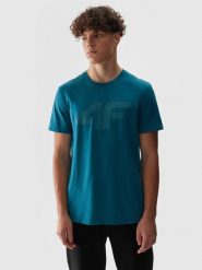 4F T-shirt regular z nadrukiem męski - turkusowy XXL. Niebieskie t-shirty męskie 4f, m, bez wzorów, z bawełny, bez kołnierzyka, bez ramiączek. W wyprzedaży za 39.99 zł.