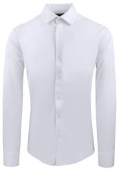 Męska Koszula z Dzianinowej Tkaniny - Krój Taliowany - Biała. Białe koszule męskie Pazzani, m, bez wzorów, z bawełny, bez kołnierzyka, bez ramiączek. Za 199.00 zł.