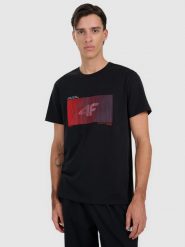 4F T-shirt regular z nadrukiem męski - czarny XXL. Czarne t-shirty męskie 4f, m, bez wzorów, z bawełny, bez kołnierzyka, bez ramiączek. Za 69.99 zł.