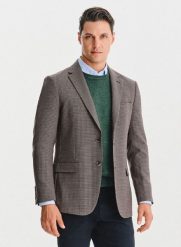 PAKO LORENTE – Wełniana marynarka w drobną kratę. Brązowe marynarki męskie Pako Lorente, m, bez wzorów, z poliesteru. Za 699.99 zł.