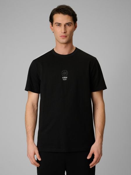 4F T-shirt relaxed z nadrukiem męski - czarny M. Czarne t-shirty męskie 4f, m, bez wzorów, z dzianiny, bez kołnierzyka, bez ramiączek. Za 79.99 zł.
