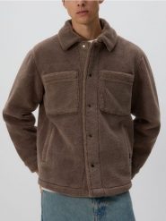 Kurtka sherpa z kołnierzem - brązowy. Brązowe kurtki męskie Reserved, l, bez wzorów, bez ramiączek, bez kaptura. Za 219.99 zł.