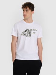 4F T-shirt regular z nadrukiem męski - biały XXL. Białe t-shirty męskie 4f, m, bez wzorów, z bawełny, bez kołnierzyka, bez ramiączek. Za 59.99 zł.