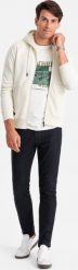 Ombre Męska rozpinana bawełniana bluza dresowa BASIC kremowa V5 OM-SSBZ-0160 XL. Białe bluzy rozpinane męskie Ombre, m, bez wzorów, z bawełny, bez ramiączek, bez kaptura. Za 199.99 zł.